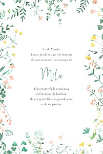 Faire-part de naissance moderne cadre fleuri (portrait) rose Faire-part de naissance moderne cadre fleuri (portrait) rose