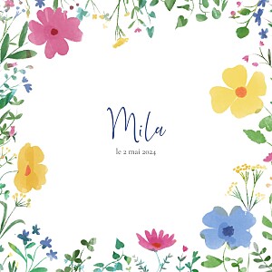 Faire-part de naissance original cadre fleuri multicolore Faire-part de naissance original cadre fleuri multicolore