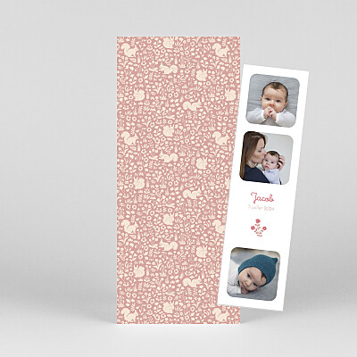 Faire-part de naissance animaux liberty écureuil (marque page) rose Faire-part de naissance animaux liberty écureuil (marque page) rose