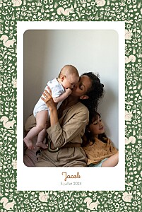 Faire-part de naissance vert liberty écureuil (portrait) vert Faire-part de naissance vert liberty écureuil (portrait) vert