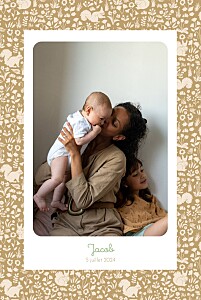 Faire-part de naissance jaune liberty écureuil (portrait) ocre Faire-part de naissance jaune liberty écureuil (portrait) ocre