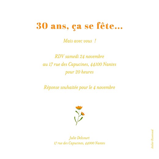 invitation anniversaire 30 Champêtre printanier