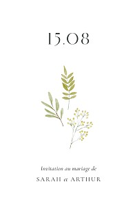 Carton d'invitation mariage classique aquarelle végétale blanc Carton d'invitation mariage classique aquarelle végétale blanc