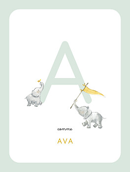Affichette l'abécédaire des éléphants vert Affichette l'abécédaire des éléphants vert