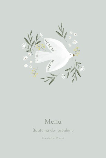 Menu de baptême Petite colombe Bleu - Recto Menu de baptême Petite colombe Bleu - Recto