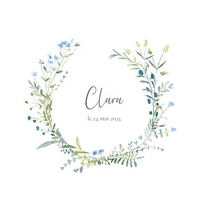 Faire-part de naissance fleur couronne florale (4 pages) bleu Faire-part de naissance fleur couronne florale (4 pages) bleu