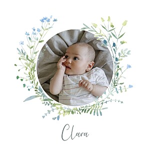 Faire-part de naissance fille couronne florale bleu Faire-part de naissance fille couronne florale bleu