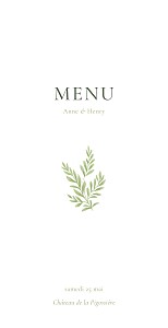 Menu de mariage classique champêtre blanc Menu de mariage classique champêtre blanc