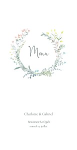 Menu de mariage classique couronne florale rose Menu de mariage classique couronne florale rose