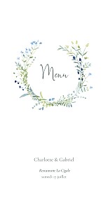 Menu de mariage bleu couronne florale bleu Menu de mariage bleu couronne florale bleu