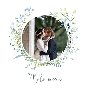 Carte de remerciement mariage bleu couronne florale bleu Carte de remerciement mariage bleu couronne florale bleu