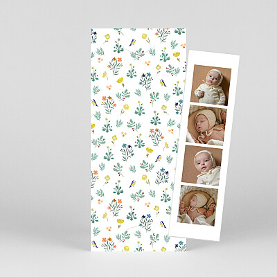 Faire-part de naissance liberty champêtre (marque-page) blanc Faire-part de naissance liberty champêtre (marque-page) blanc