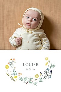Faire-part de naissance avec photo champêtre (portrait) blanc Faire-part de naissance avec photo champêtre (portrait) blanc