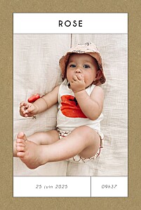 Faire-part de naissance gris etiquette moderne (portrait) kraft Faire-part de naissance gris etiquette moderne (portrait) kraft