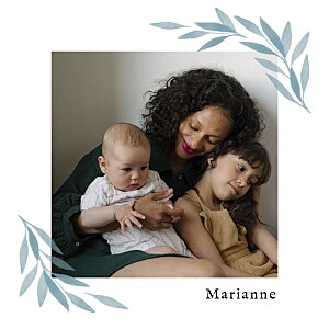 Faire-part de naissance avec photo feuillage aquarelle bleu Faire-part de naissance avec photo feuillage aquarelle bleu