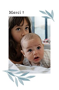 Carte de remerciement avec photo feuillage aquarelle bleu Carte de remerciement avec photo feuillage aquarelle bleu