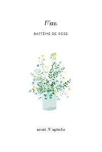 Menu de baptême blanc cadre fleuri blanc Menu de baptême blanc cadre fleuri blanc