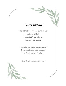 Faire-part de mariage été feuille aquarelle (portrait) vert Faire-part de mariage été feuille aquarelle (portrait) vert