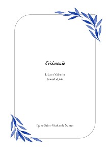 Couverture livret de messe mariage feuille aquarelle bleu Couverture livret de messe mariage feuille aquarelle bleu