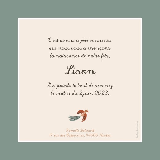 Faire-part de naissance Petite jungle pictos Vert - Verso Faire-part de naissance Petite jungle pictos Vert - Verso