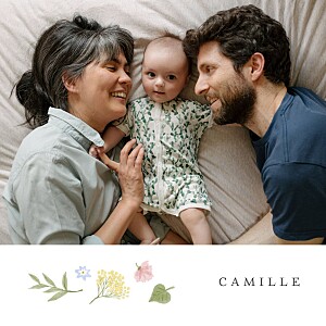 Faire-part de naissance rose petit mobile floral Faire-part de naissance rose petit mobile floral