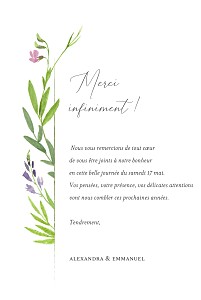 Carte de remerciement mariage avec photo bucolique (portrait) rose Carte de remerciement mariage avec photo bucolique (portrait) rose