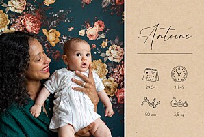 Faire-part de naissance automne-hiver calligraphie pictos (paysage) beige texturé Faire-part de naissance automne-hiver calligraphie pictos (paysage) beige texturé