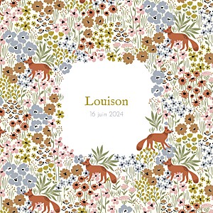 Faire-part de naissance beige liberty renard (4 pages) ocre Faire-part de naissance beige liberty renard (4 pages) ocre
