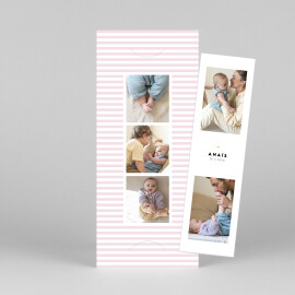 Faire-part de naissance Rayures pastel (marque-page) rose