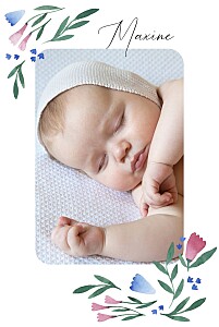 Faire-part de naissance avec photo jardin fleuri (portrait) rose Faire-part de naissance avec photo jardin fleuri (portrait) rose