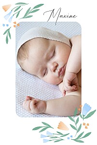 Faire-part de naissance orange jardin fleuri (portrait) orange Faire-part de naissance orange jardin fleuri (portrait) orange