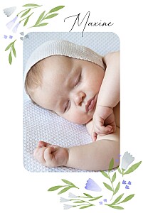 Faire-part de naissance violet jardin fleuri (portrait) violet Faire-part de naissance violet jardin fleuri (portrait) violet