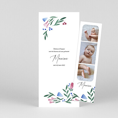 Faire-part de naissance jumeaux jardin fleuri (marque-page) rose Faire-part de naissance jumeaux jardin fleuri (marque-page) rose