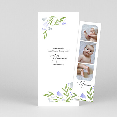 Faire-part de naissance violet jardin fleuri (marque-page) violet Faire-part de naissance violet jardin fleuri (marque-page) violet