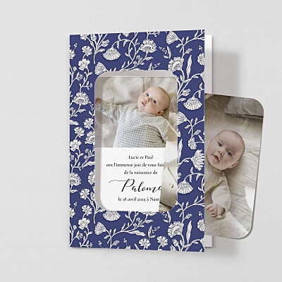 Faire-part de naissance fleur douces indiennes (cadre) bleu Faire-part de naissance fleur douces indiennes (cadre) bleu