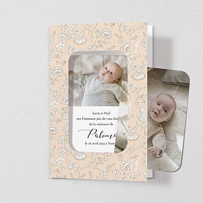 Faire-part de naissance blanc douces indiennes (cadre) rose Faire-part de naissance blanc douces indiennes (cadre) rose