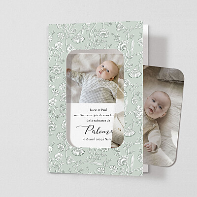 Faire-part de naissance vert douces indiennes (cadre) vert Faire-part de naissance vert douces indiennes (cadre) vert