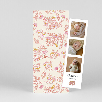 Faire-part de naissance marque-page indiennes fleuries (marque page) rose Faire-part de naissance marque-page indiennes fleuries (marque page) rose