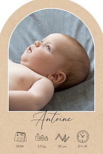 Faire-part de naissance beige calligraphie picto (arche) cadre beige Faire-part de naissance beige calligraphie picto (arche) cadre beige