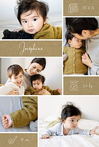 Faire-part de naissance marron picto multi photo (portrait) kraft Faire-part de naissance marron picto multi photo (portrait) kraft