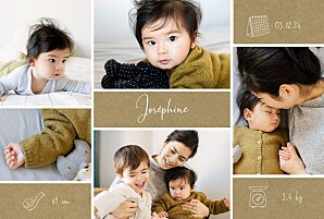 Faire-part de naissance marron picto multi photo (portrait) kraft Faire-part de naissance marron picto multi photo (portrait) kraft