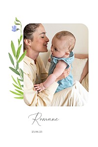 Faire-part de naissance nature bucolique (portrait) bleu Faire-part de naissance nature bucolique (portrait) bleu