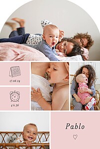 Faire-part de naissance jumeaux picto pastel (arche) rose Faire-part de naissance jumeaux picto pastel (arche) rose
