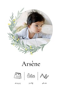 Faire-part de naissance automne-hiver couronne d'eucalyptus (portrait) vert blanc Faire-part de naissance automne-hiver couronne d'eucalyptus (portrait) vert blanc