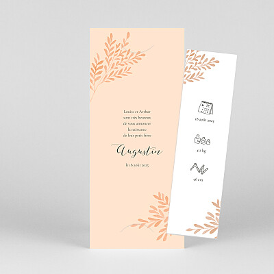Faire-part de naissance marque-page petits brins (marque page) pêche Faire-part de naissance marque-page petits brins (marque page) pêche