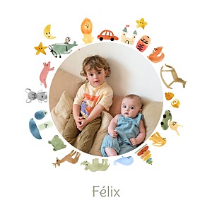 Faire-part de naissance jouets couronne dodo blanc Faire-part de naissance jouets couronne dodo blanc