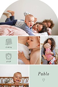 Faire-part de naissance vert picto pastel (arche) vert Faire-part de naissance vert picto pastel (arche) vert