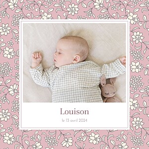 Faire-part de naissance motifs brins fleuris (4 pages) rose Faire-part de naissance motifs brins fleuris (4 pages) rose