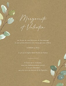 Faire-part de mariage marron brins d'eucalyptus (portrait) kraft Faire-part de mariage marron brins d'eucalyptus (portrait) kraft