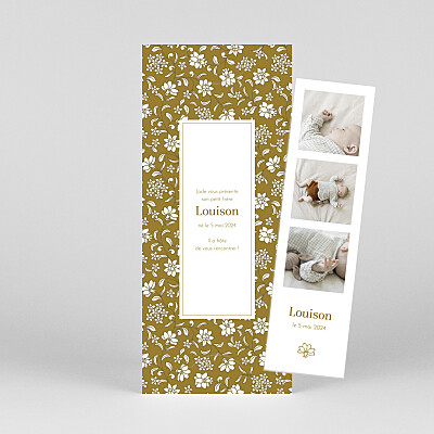 Faire-part de naissance marque-page brins fleuris (marque page) moutarde Faire-part de naissance marque-page brins fleuris (marque page) moutarde